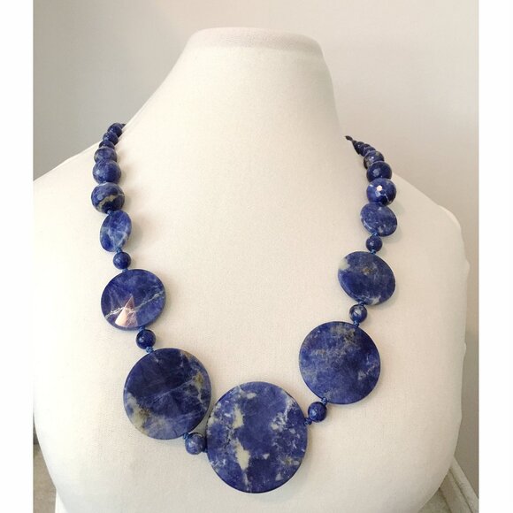 Natural Chunky Statement Sodalite Necklace with Sterling Silver Senorita Clasp - Picture 2 of 8